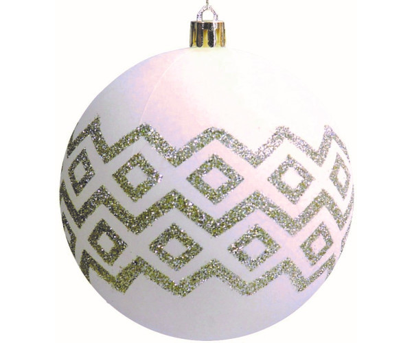 Λευκή Πλαστική Χριστουγεννιάτικη Μπάλα 10cm,Σέτ/4