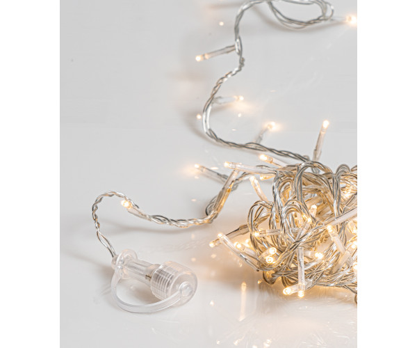 100Led Λαμπάκια Με Επέκταση,Πρόγραμμα Και Μετασχηματιστή Ip44 ,Διάφανο Καλώδιο/Θερμό Λαμπάκι Day Light ,(5cm Απόσταση) 5 Μέτρα (Kelvin: 3.500 - 4.000)