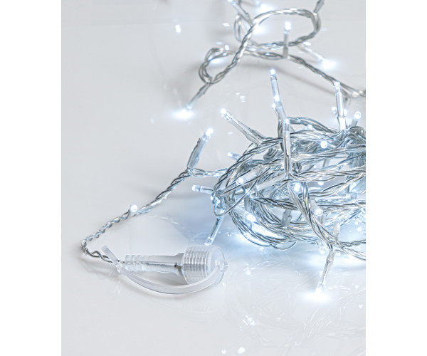 100Led Λαμπάκια Με Επέκταση,Πρόγραμμα Και Μετασχηματιστή Ip44 ,Διάφανο Καλώδιο/Λευκό Λαμπάκι , (5 cm Απόσταση) 5 Μέτρα (Kelvin: 6.000 - 10.000)