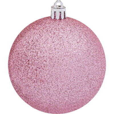 Ρόζ Πλαστική Χριστουγεννιάτικη Μπάλα Με Glitter 8cm ,Σέτ/6