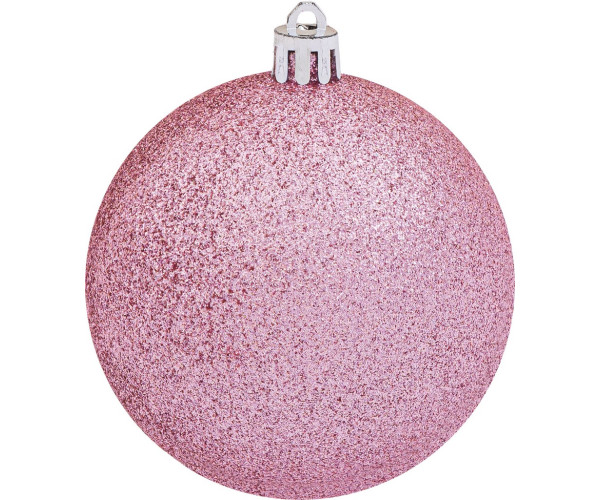 Ρόζ Πλαστική Χριστουγεννιάτικη Μπάλα Με Glitter 8cm ,Σέτ/6