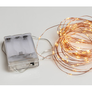 100Led Λαμπάκια Μπαταρίας Με Θερμό Φωτισμό Και Χάλκινο Καλώδιο 10 Μέτρα