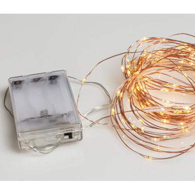 100Led Λαμπάκια Μπαταρίας Με Θερμό Φωτισμό Και Χάλκινο Καλώδιο 10 Μέτρα