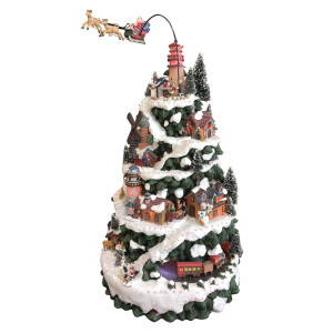Χριστουγεννιάτικο Διακοσμητικό Όπτικαλ Χωριό  Δέντρο Μουσικής Και Κίνησης 4,5cm , 28,5 x 29,5 x 49(Η)cm