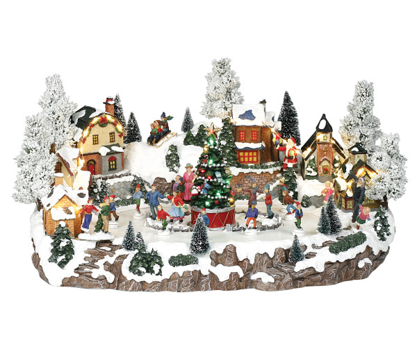 Χριστουγεννιάτικο Διακοσμητικό Όπτικαλ Χωριό Μουσικής Και Κίνησης 4,5V ,49 x 37 x 26(Η)cm