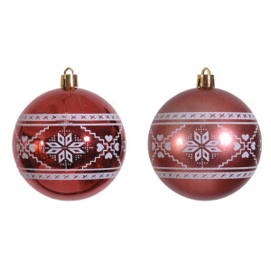 Κόκκινη Πλαστική Γυαλιστερή + Μάτ Χριστουγεννιάτικη Μπάλα 8cm,Σέτ/6 - 2 Χρώματα