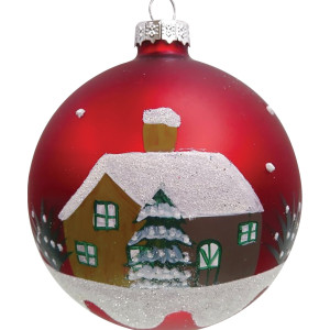 Κόκκινη Γυάλινη Χριστουγεννιάτικη Μπάλα 10cm,Σέτ/6