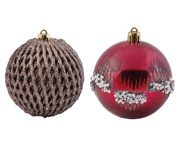 Μώβ  Πλαστική Χριστουγεννιάτικη Μπάλα 8cm,2 Σχέδια ,Σέτ 4 Τεμαχίων