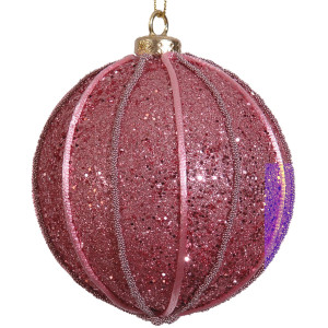 Ρόζ Πλαστική Χριστουγεννιάτικη Μπάλα 8cm,Σέτ/6