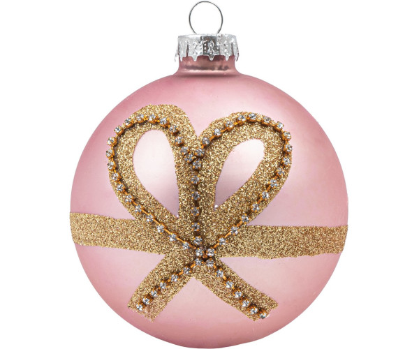 Ρόζ Γυάλινη Χριστουγεννιάτικη Μπάλα 10cm ,Σέτ/6