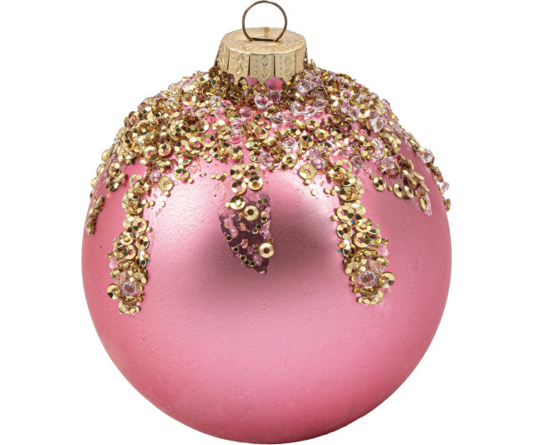 Ρόζ Γυάλινη Χριστουγεννιάτικη Μπάλα 8cm ,Σέτ/6