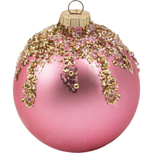 Ρόζ Γυάλινη Χριστουγεννιάτικη Μπάλα 10cm ,Σέτ/6