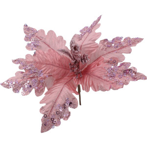 Ρόζ Χριστουγεννιάτικο Διακοσμητικό Λουλούδι 31cm