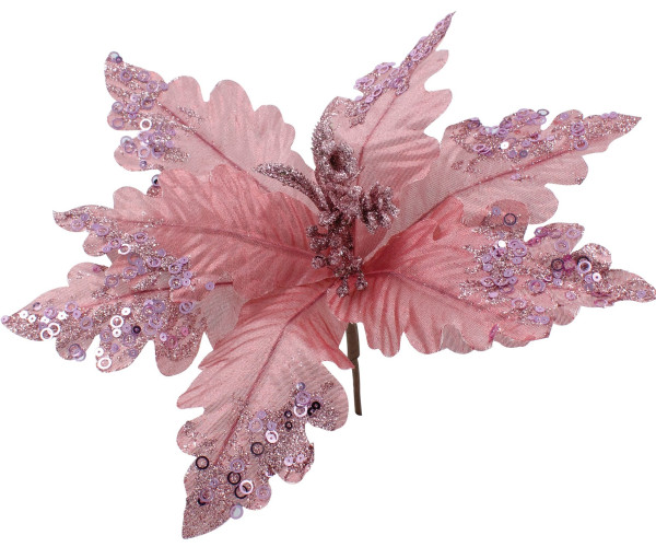 Ρόζ Χριστουγεννιάτικο Διακοσμητικό Λουλούδι 31cm