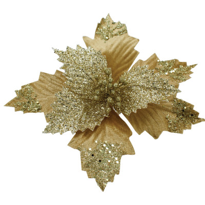 Χρυσό Χριστουγεννιάτικο Διακοσμητικό Λουλούδι 28cm
