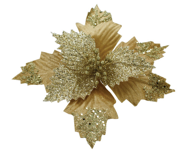 Χρυσό Χριστουγεννιάτικο Διακοσμητικό Λουλούδι 28cm