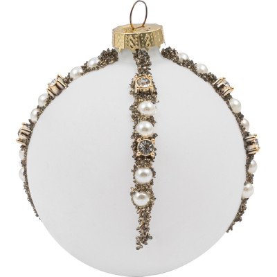 Λευκή Γυάλινη Χριστουγεννιάτικη Μπάλα 10cm ,Σέτ 6 Τεμαχίων