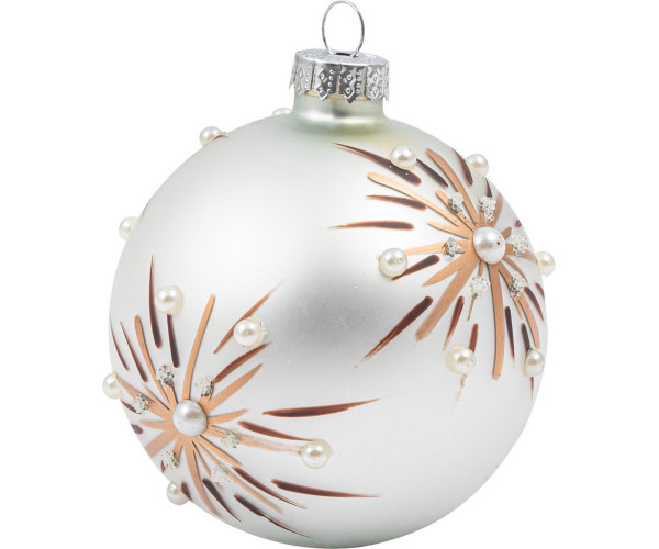 Λευκή Γυάλινη Χριστουγεννιάτικη Μπάλα 8cm ,Σέτ 6 Τεμαχίων