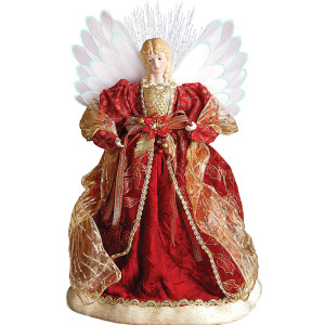 Κόκκινη Χριστουγεννιάτικη Κορυφή Δέντρου Με Φώς Όπτικες Ίνες  ,Μπαταρίας 40cm