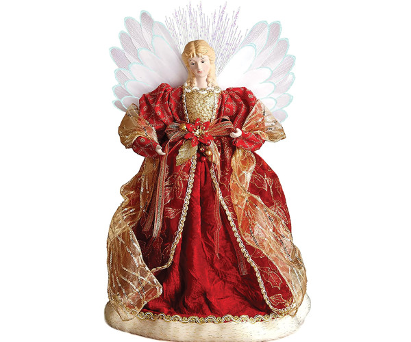 Κόκκινη Χριστουγεννιάτικη Κορυφή Δέντρου Με Φώς Όπτικες Ίνες  ,Μπαταρίας 40cm