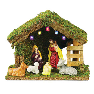 Ξύλινη Χριστουγεννιάτικη Φάτνη Με Φώς Μπαταρίας 21 x 9 x 16(h)cm