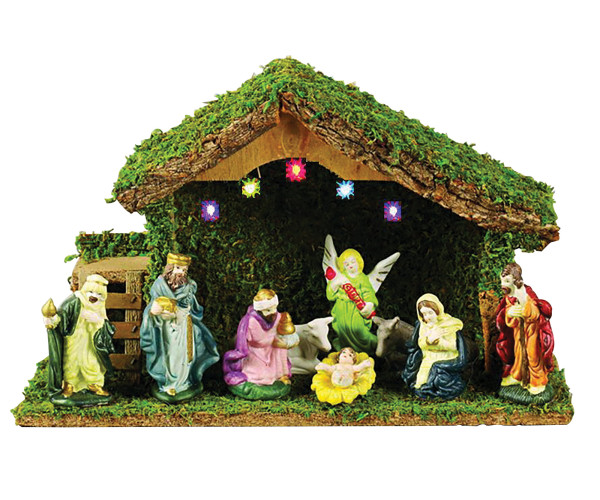 Ξύλινη Χριστουγεννιάτικη Φάτνη Με Φώς Μπαταρίας 34 x 11 x 21(h)cm