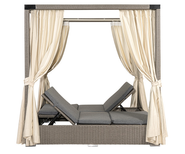 Διπλή Ξαπλώστρα - Κρεβάτι Με Σκελετό Αλουμινίου Και Rattan Με Μαξιλάρια Και Καμπάνα Με Κουρτίνες 150 x 200 x 200(h)cm