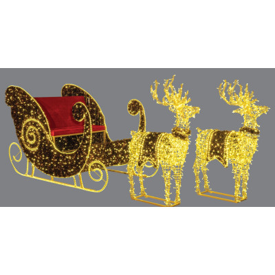 Φωτιζόμενη Παράσταση Έλκηθρο, Με Μεταλλικό Σκελετό ,Γιρλάντες ,Υφασμάτινα Καθίσματα Και Μετασχηματιστή ip65 Εξωτερικού Χώρου 450 x 120 x 150(h)cm