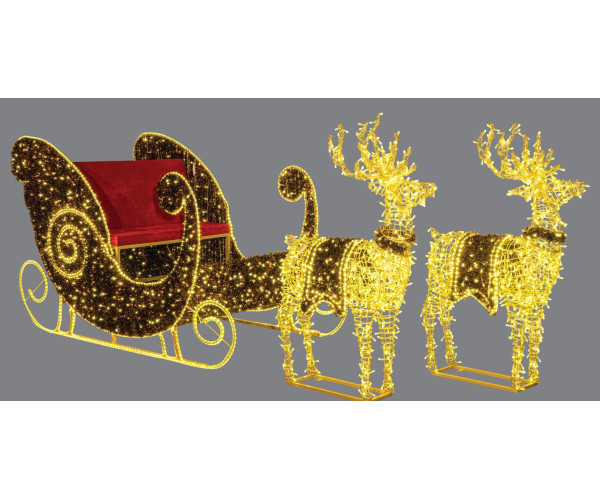 Φωτιζόμενη Παράσταση Έλκηθρο, Με Μεταλλικό Σκελετό ,Γιρλάντες ,Υφασμάτινα Καθίσματα Και Μετασχηματιστή ip65 Εξωτερικού Χώρου 450 x 120 x 150(h)cm