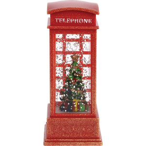 Χριστουγεννιάτικος Διακοσμητικός Τηλεφωνικός Θάλαμος Χιονόμπαλα Μπαταρίας Με Δέντρο 5 x 5 x 12,5(Η)cm