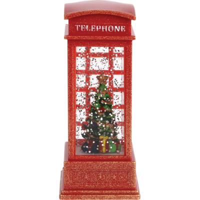 Χριστουγεννιάτικος Διακοσμητικός Τηλεφωνικός Θάλαμος Χιονόμπαλα Μπαταρίας Με Δέντρο 5 x 5 x 12,5(Η)cm