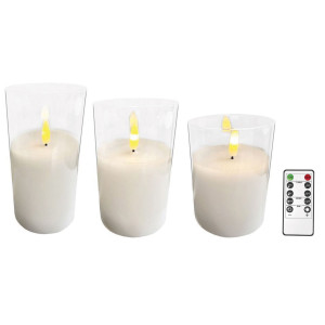 Διακοσμητικά Κεριά Μπαταρίας 2 x AA Σε Ποτήρι Με Κοντρόλ 10 Προγραμμάτων Και Timer - Dimmer ,Σέτ 3 Τεμαχίων Ø 7,5 x 10 , Ø 7,5 x 12,5 , Ø 7,5 x 15cm