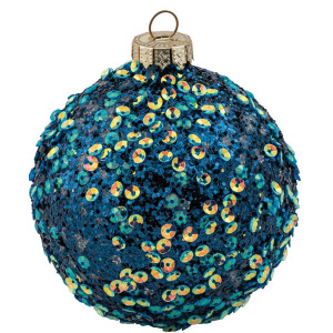 Μπλέ Γυάλινη Χριστουγεννιάτικη Μπάλα 10cm,Σέτ/4