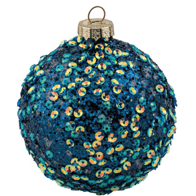 Μπλέ Γυάλινη Χριστουγεννιάτικη Μπάλα 10cm,Σέτ/4