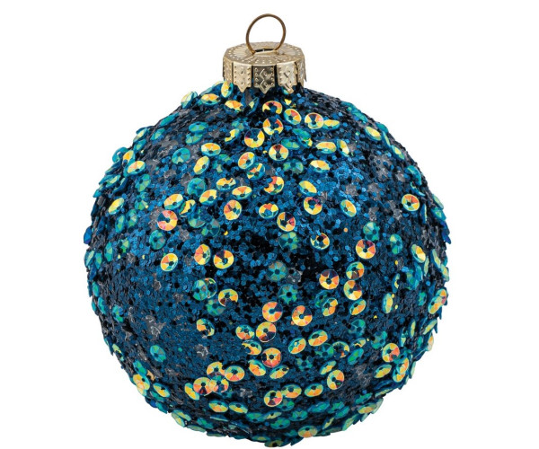 Μπλέ Γυάλινη Χριστουγεννιάτικη Μπάλα 10cm,Σέτ/4
