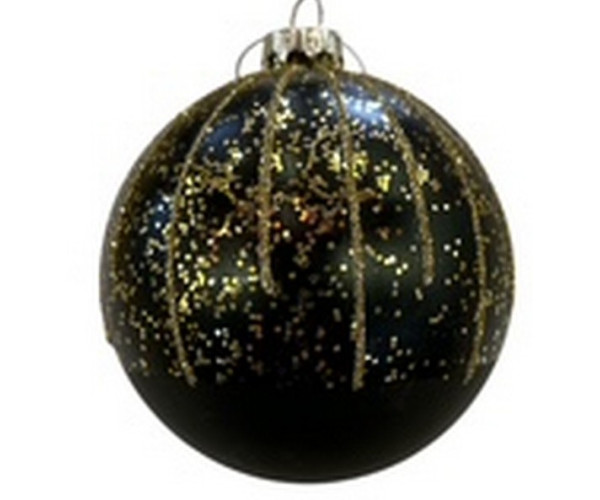 Μάυρη Γυάλινη Χριστουγεννιάτικη Μπάλα 8cm,Σέτ/6