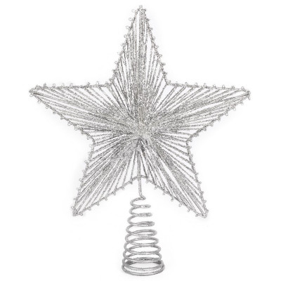 Ασημί Γκλίττερ Αστέρι Κορυφή Δέντρου 25 x 30cm