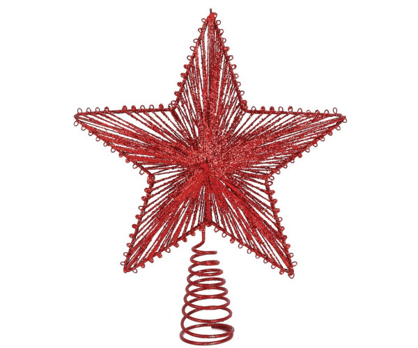 Κόκκινο Γκλίττερ Αστέρι Κορυφή Δέντρου 25 x 30cm