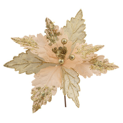 Χρυσό Χριστουγεννιάτικο Διακοσμητικό Λουλούδι 32cm