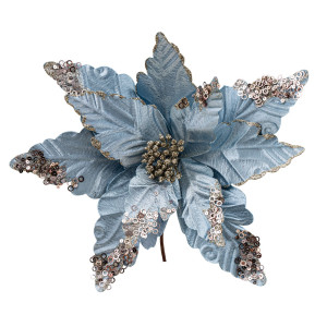 Μπλέ Χριστουγεννιάτικο Διακοσμητικό Λουλούδι 33cm