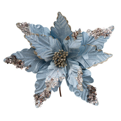 Μπλέ Χριστουγεννιάτικο Διακοσμητικό Λουλούδι 33cm