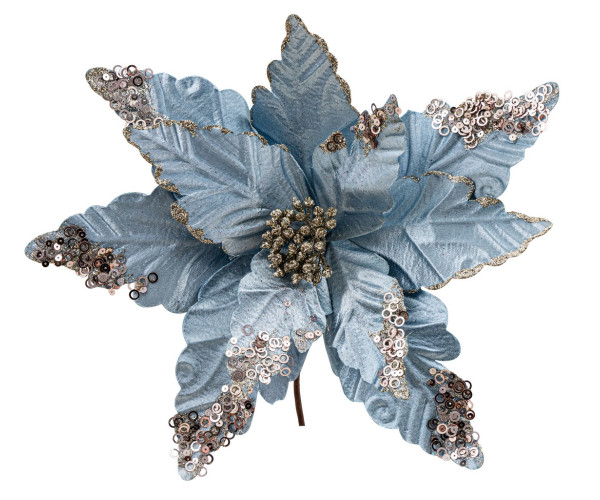 Μπλέ Χριστουγεννιάτικο Διακοσμητικό Λουλούδι 33cm