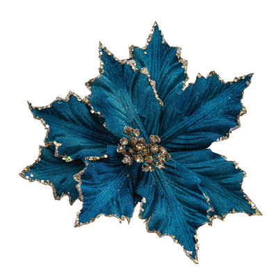 Μπλέ Χριστουγεννιάτικο Διακοσμητικό Λουλούδι 24cm