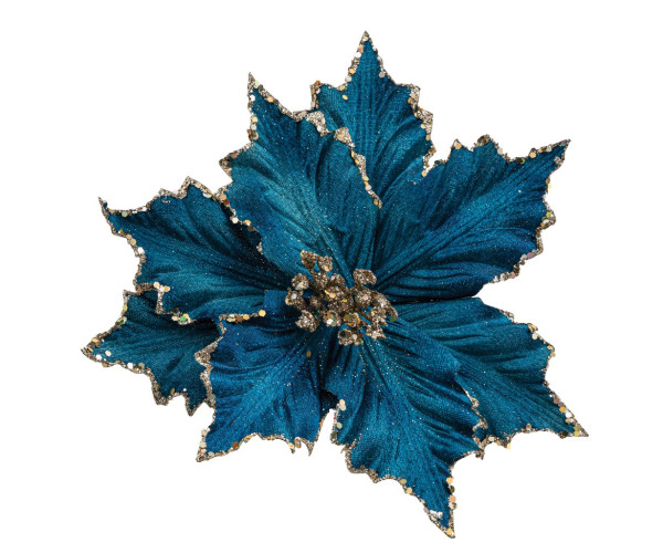 Μπλέ Χριστουγεννιάτικο Διακοσμητικό Λουλούδι 24cm