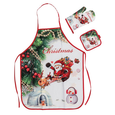 Σέτ 3 Τεμαχίων Ποδιά ,Γάντι Και Πετσέτα Φούρνου Με Χριστουγεννιάτικες Φιγούρες