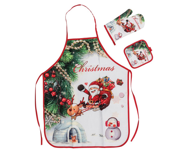 Σέτ 3 Τεμαχίων Ποδιά ,Γάντι Και Πετσέτα Φούρνου Με Χριστουγεννιάτικες Φιγούρες