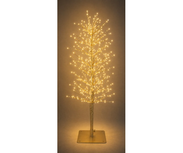 Χρυσό Φωτιζόμενο Δέντρο Με 400 Led Copper Φωτάκια Θερμού Φωτισμού 2700 Kelvin (40Led Flash) ,Μετασχηματιστή ip44 Και Dimmer 120(h)cm