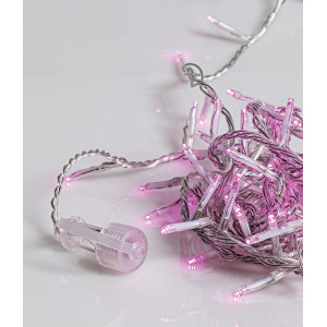 100Led Λαμπάκια Με Επέκταση,Πρόγραμμα Και Μετασχηματιστή Ip44 ,Διάφανο Καλώδιο/Ρόζ Λαμπάκι ,(5cm Απόσταση) 5 Μέτρα 