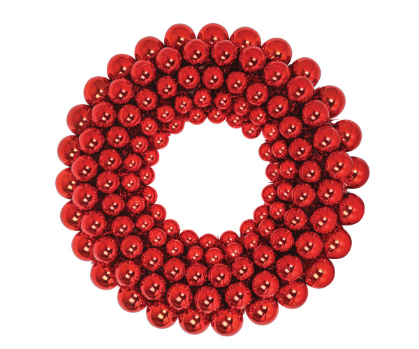 Κόκκινο Χριστουγεννιάτικο Διακοσμητικό Στεφάνι Με Κόκκινες Μπάλες Και Τρέσα 75cm