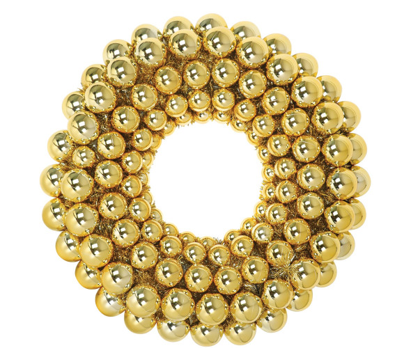 Χρυσό Χριστουγεννιάτικο Διακοσμητικό Στεφάνι Με Χρυσές Μπάλες Και Τρέσα 100cm